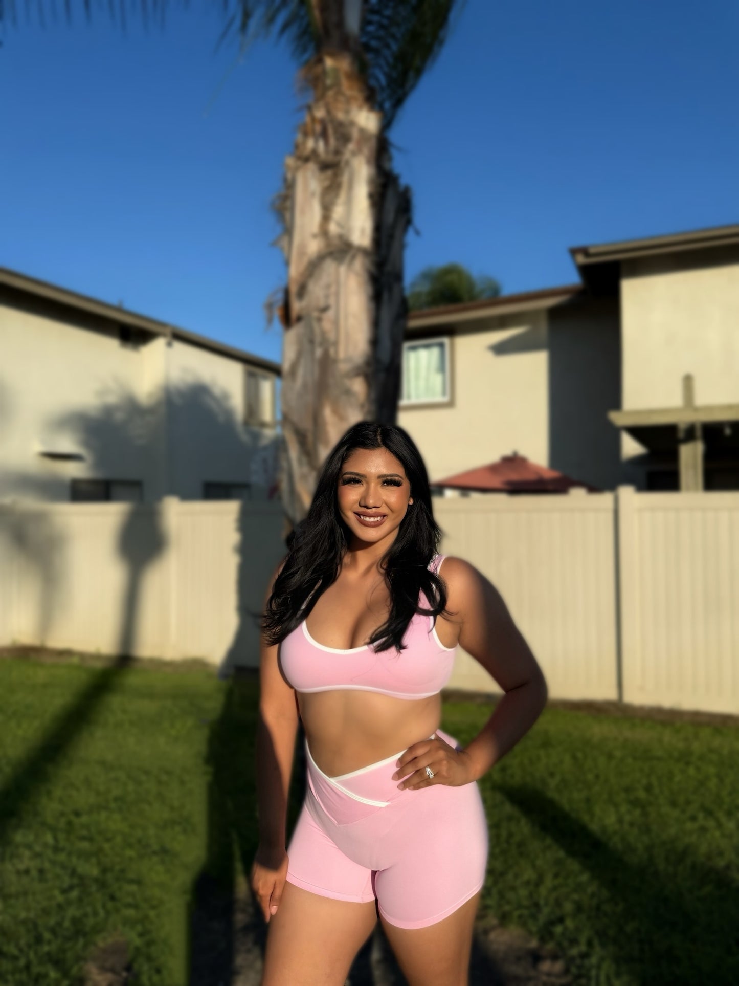 Soft Girl High Waisted Pink Set (Shorts)